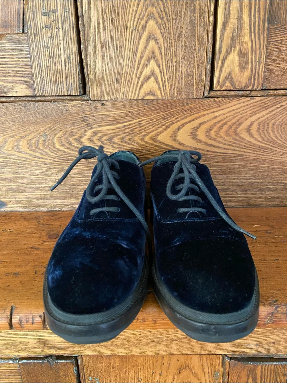 Jil Sander 35 navy blue velvet Oxford chunky sole shoes